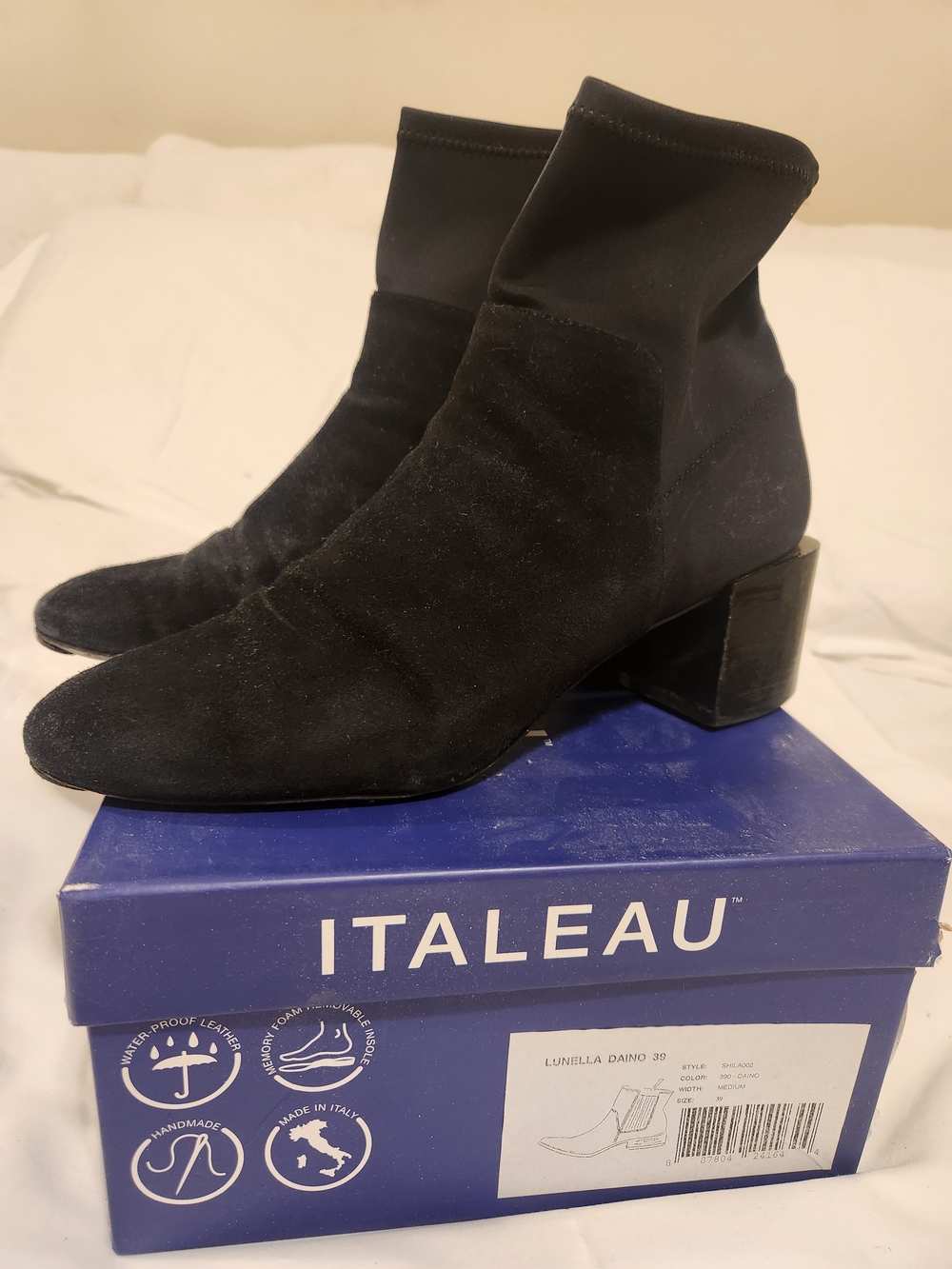 ITALEAU Black Suede Ankle Booties with Block Heel